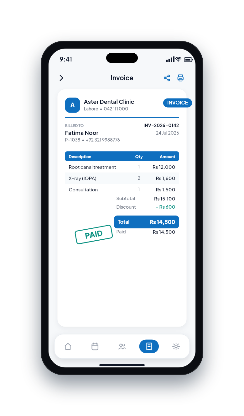 Invoice screen
